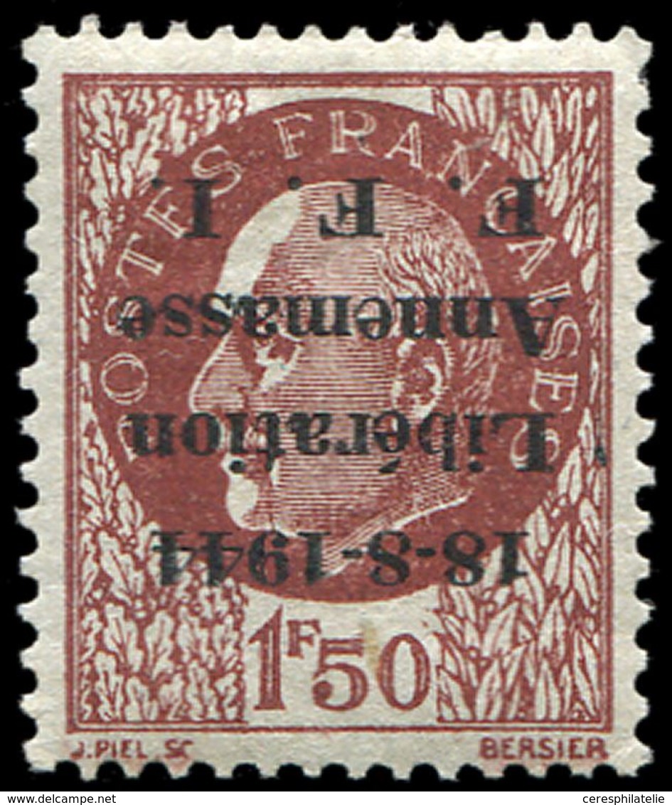 * TIMBRES DE LIBERATION - ANNEMASSE 6a : 1f50 Brun-rouge, Surcharge RENVERSEE, TB - Liberation
