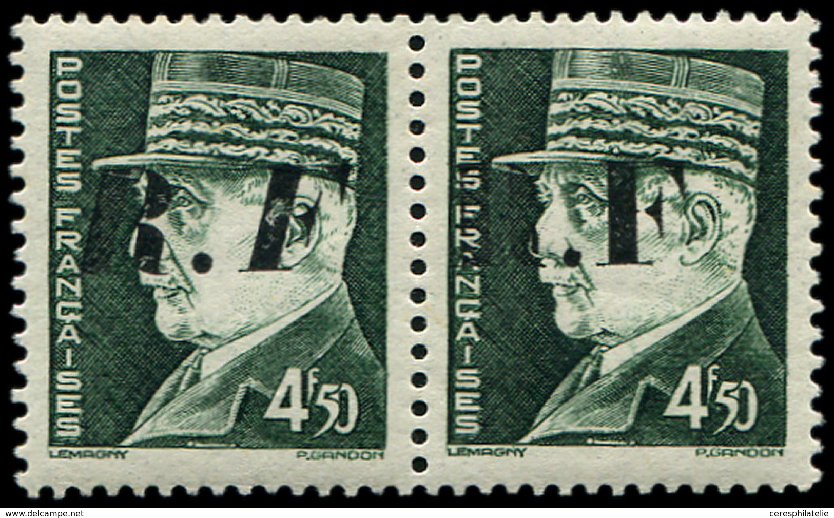 ** TIMBRES DE LIBERATION - PONS 12 : 4f50 Vert Gravé, T I Et T II Se Tenant, TB, Signé Mayer - Liberation