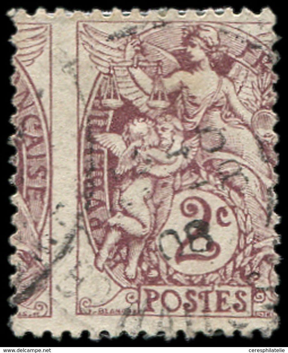 VARIETES - 108   Blanc,  2c. Brun-lilas, Obl., PIQUAGE à CHEVAL, TB - Used Stamps