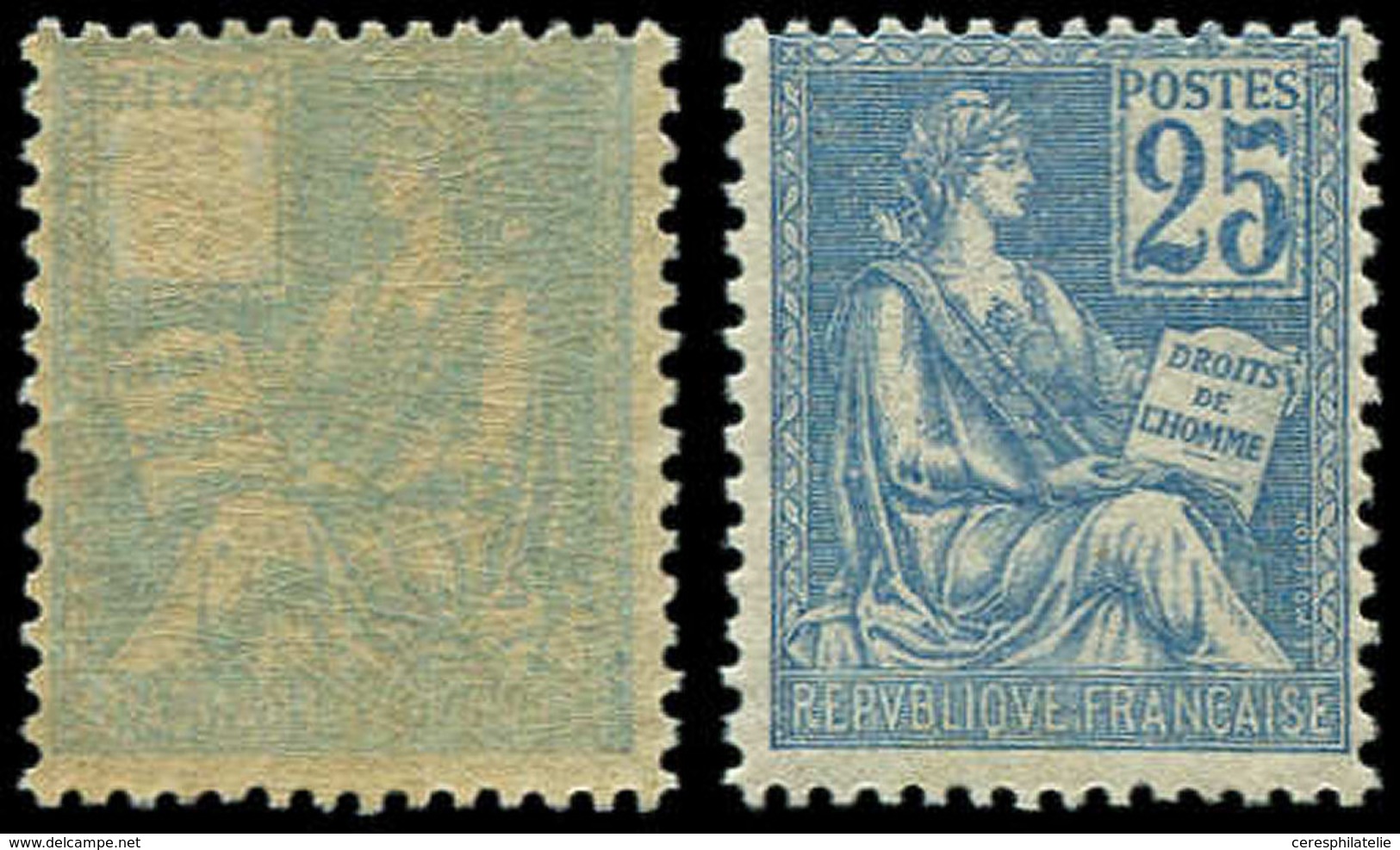 ** VARIETES - 114c  Mouchon, 25c. Bleu, Impression RECTO-VERSO Sauf Les Chiffres, TB - Usados