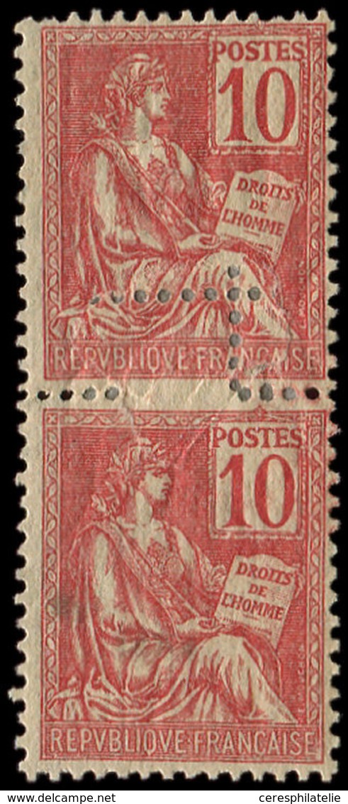 * VARIETES - 116   Mouchon, 10c. Rouge, PAIRE, Variété De PIQUAGE, Ch. Un Peu Forte, TB - Usados