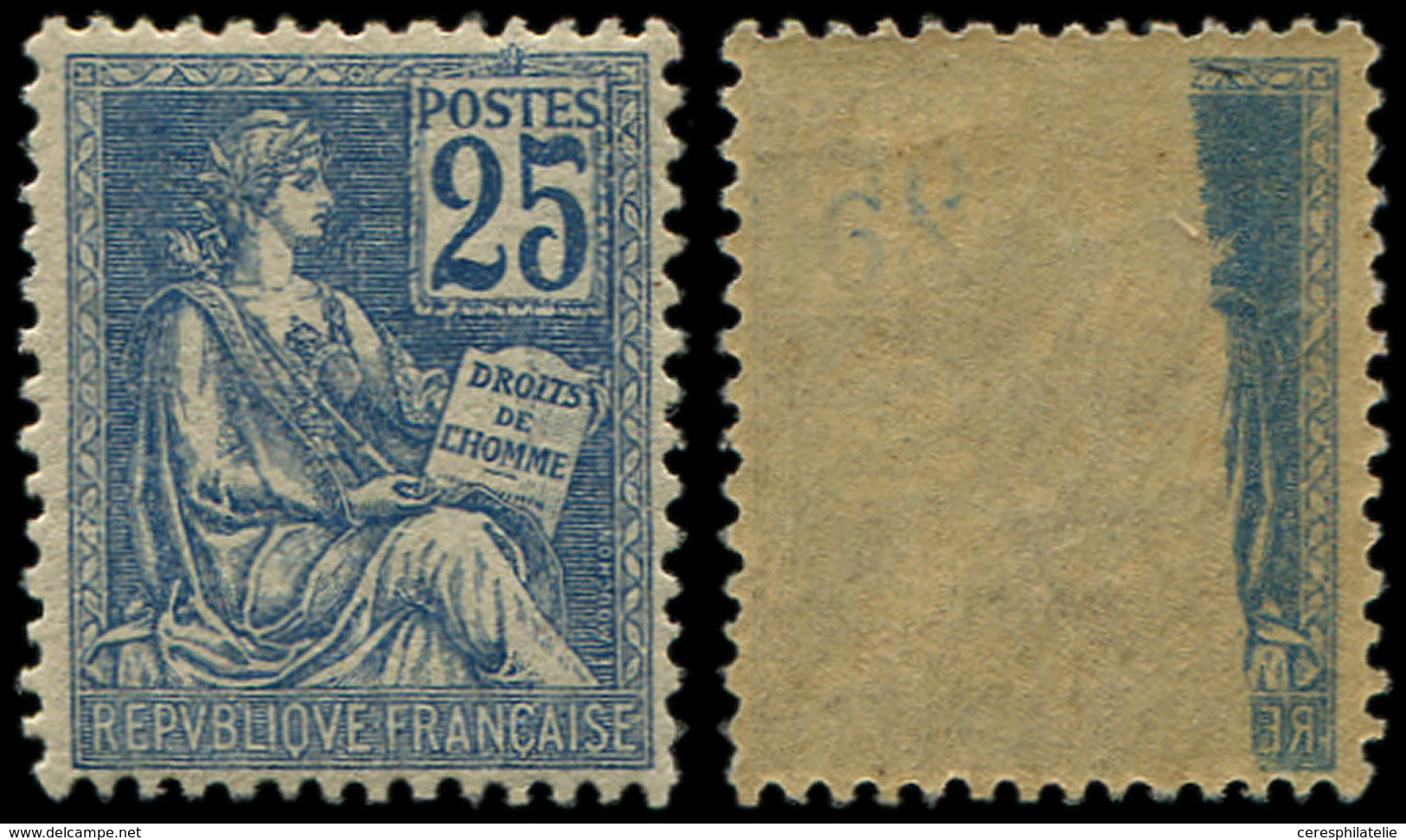 * VARIETES - 118b  Mouchon, 25c. Bleu, RECTO-VERSO Partiel, Très Bien Marqué, TB - Used Stamps