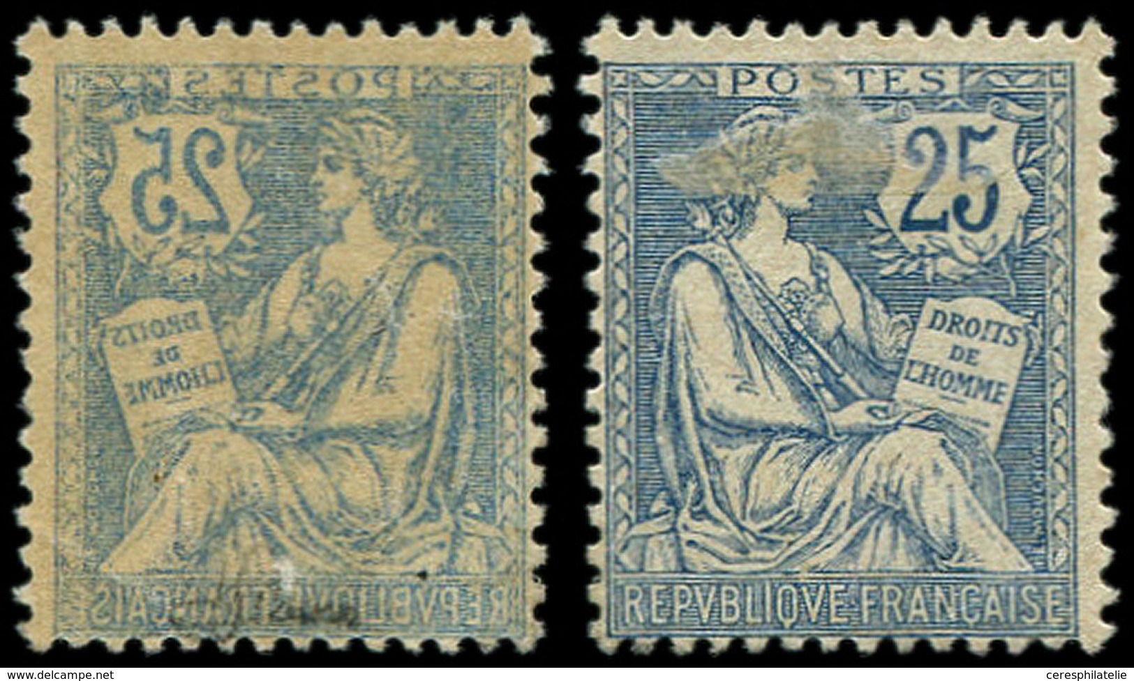 * VARIETES - 127a  Mouchon Retouché, 25c. Bleu, RECTO-VERSO, TB. J - Used Stamps