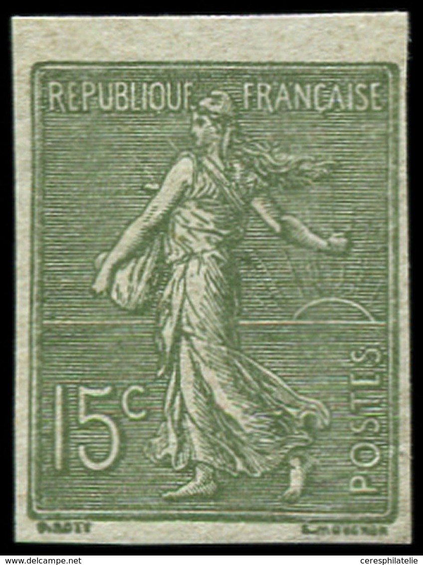 ** VARIETES - 130d  Semeuse Lignée, 15c. Vert-gris, NON DENTELE, TB, Cote Maury - Usados