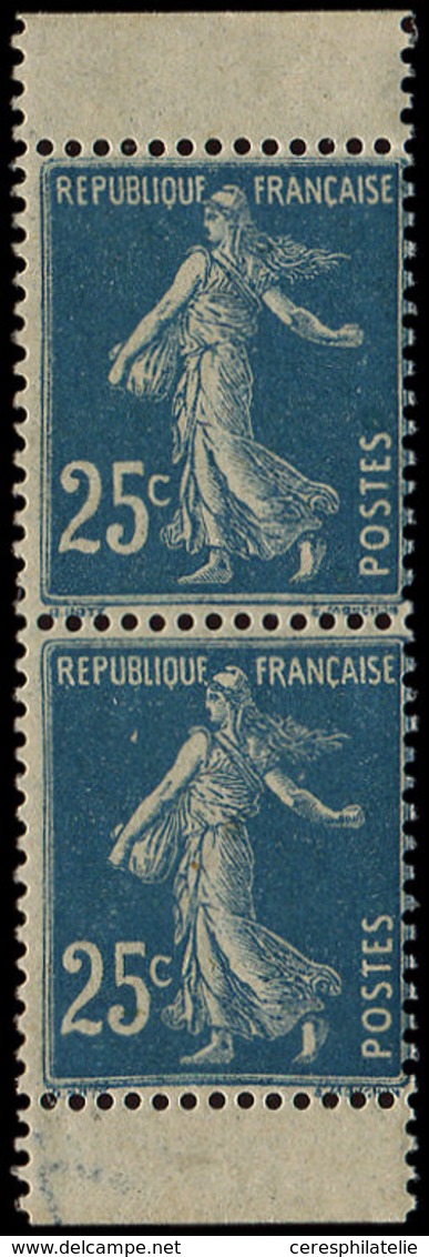 ** VARIETES - 140m  Semeuse Camée, 25c. Bleu, PAIRE Verticale De Carnet T IV, TB - Usados