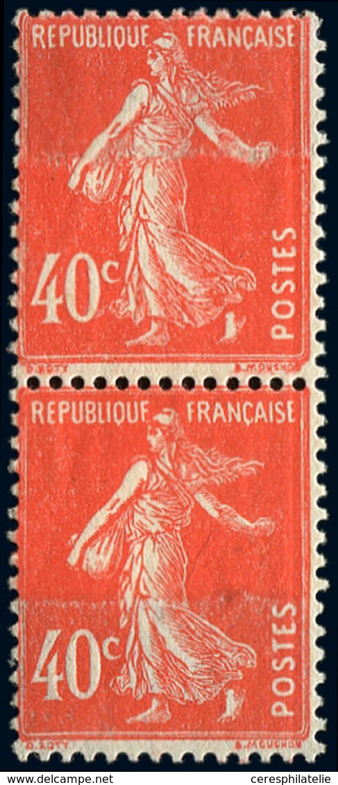 * VARIETES - 194   Semeuse Camée, 40c. Vermillon, Impression S. RACCORD Dans Une PAIRE, TB - Used Stamps