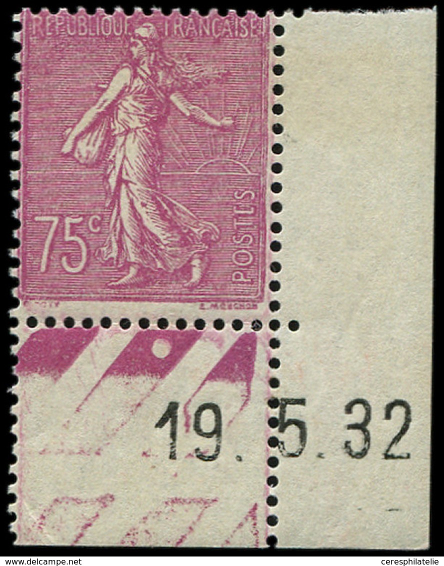 ** VARIETES - 202a  Semeuse Lignée, 75c. Lilas-rose, T II, Cdf Daté 19/5/32, Ch. Sur Le Bord, TB - Used Stamps