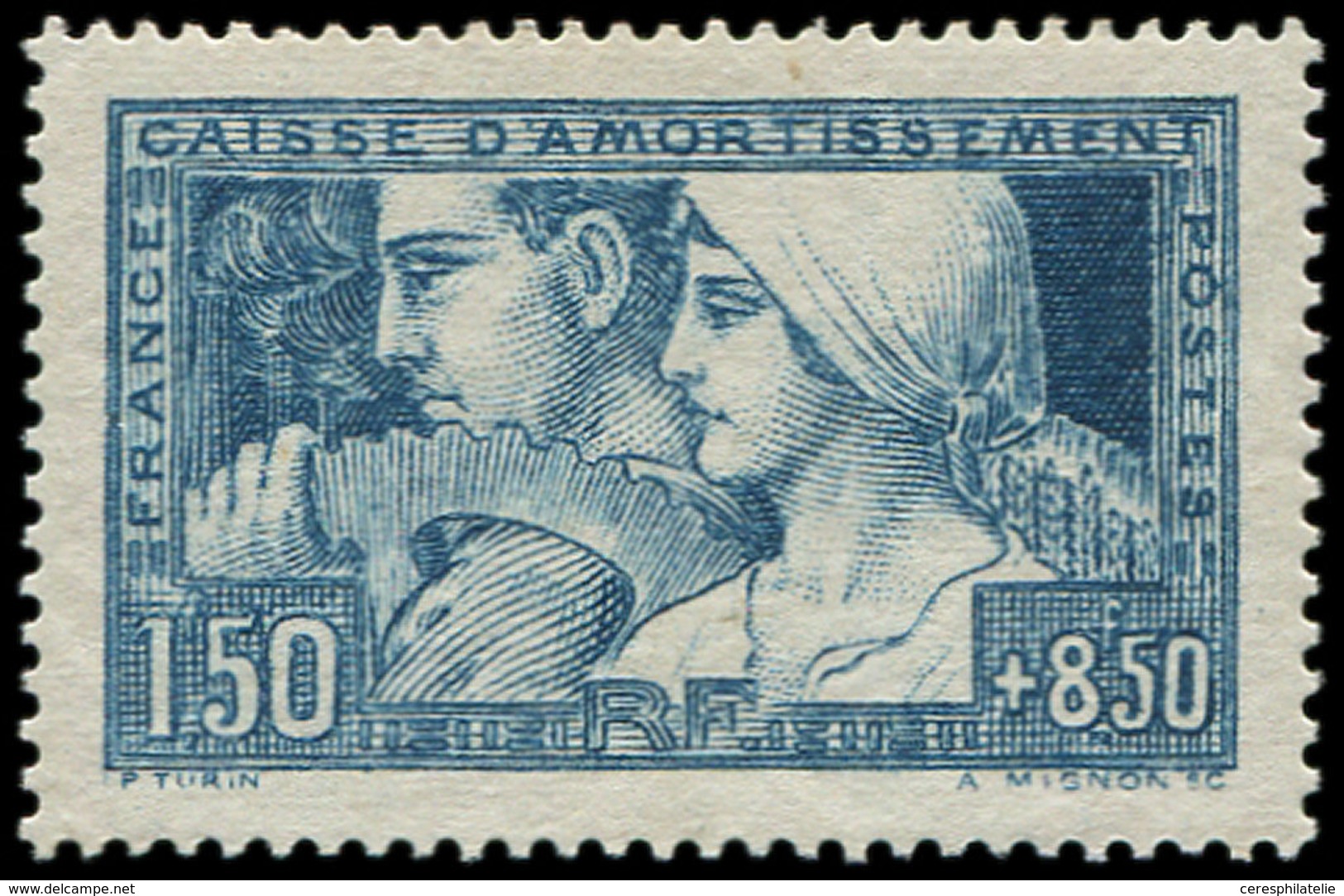 ** VARIETES - 252c  Le Travail, 1f.50 + 8f.50 BLEU-VERT, T I, Infimes Adh., Frais Et TB - Used Stamps