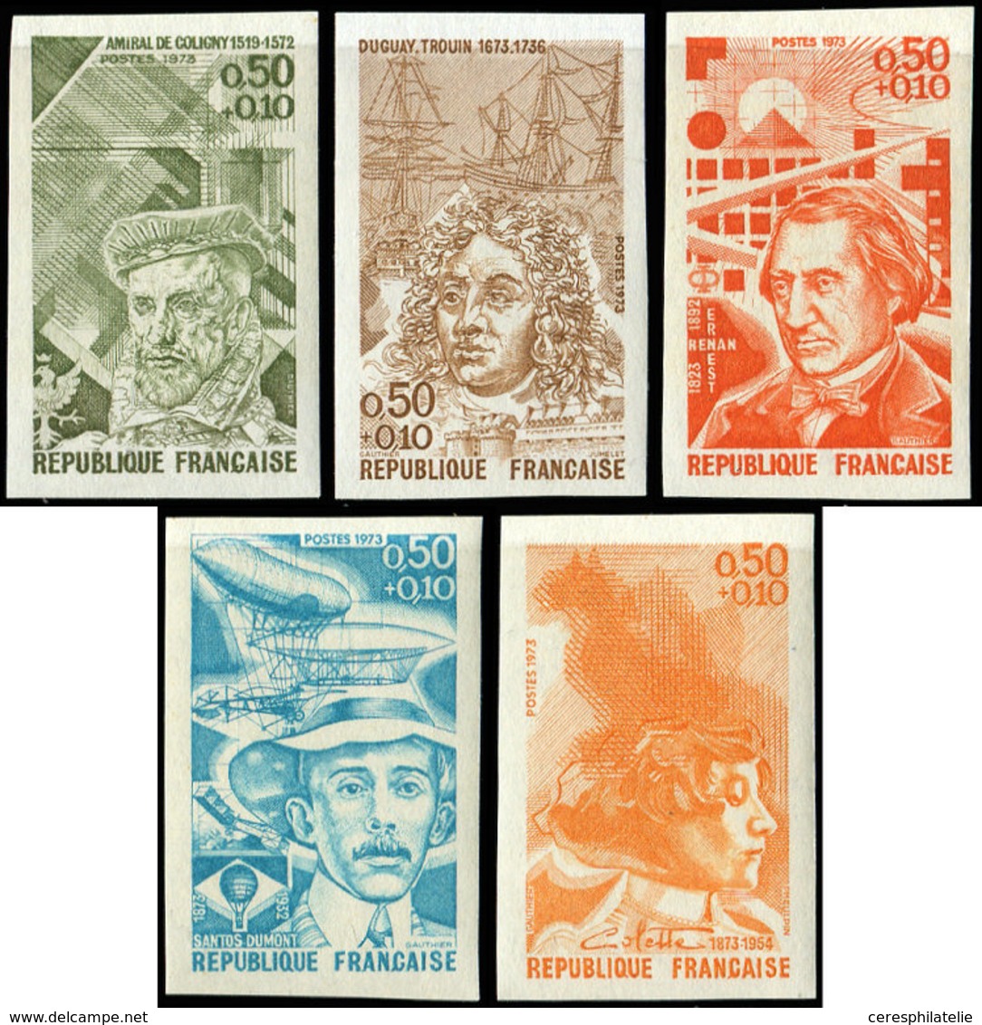 ** ESSAIS DE COULEURS NON DENTELES - 1744/48 Célébrités 1973, La Série En 5 ESSAIS De COULEUR NON DENTELES, TB - Other & Unclassified