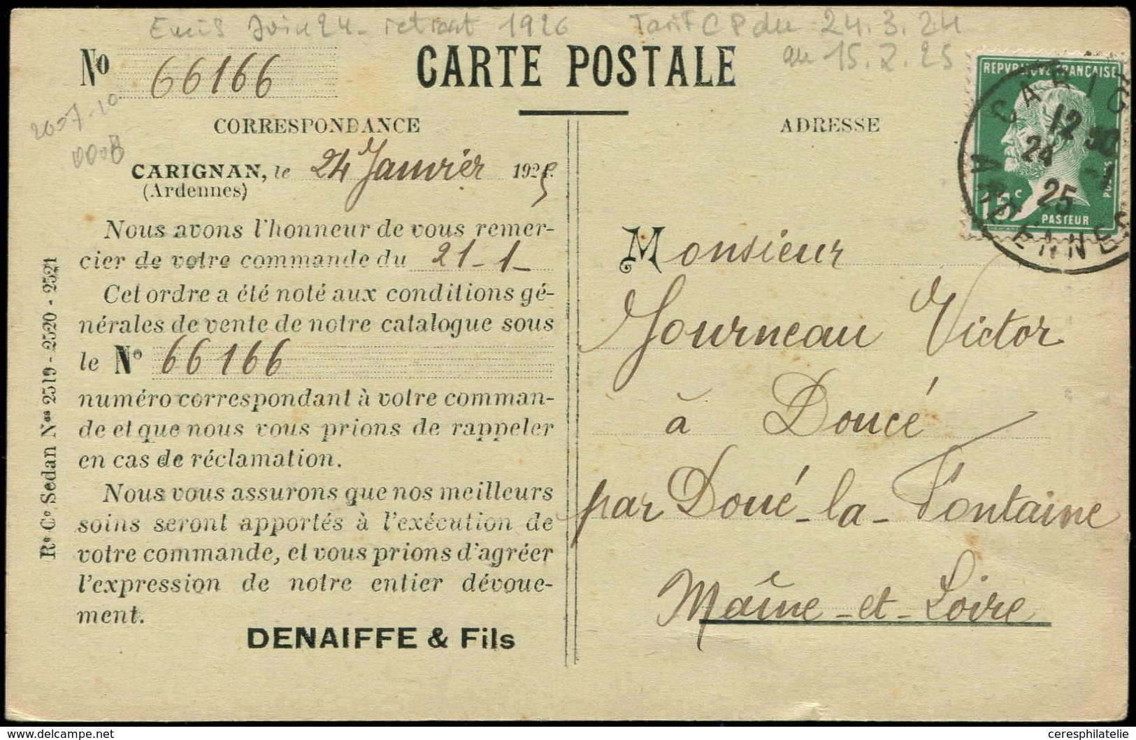 Let LETTRES DU XXe SIECLE - N°171 24/1/25, CP Ill. + 5 Mots Ordinaires, TB - Covers & Documents