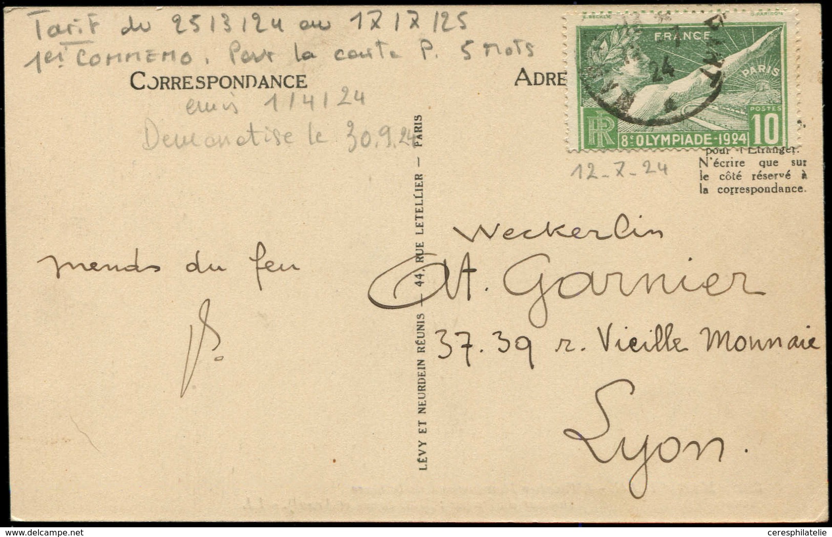 Let LETTRES DU XXe SIECLE - N°183 12/7/24, CP 5 Mots Ordinaires Quelconques, TB - Covers & Documents