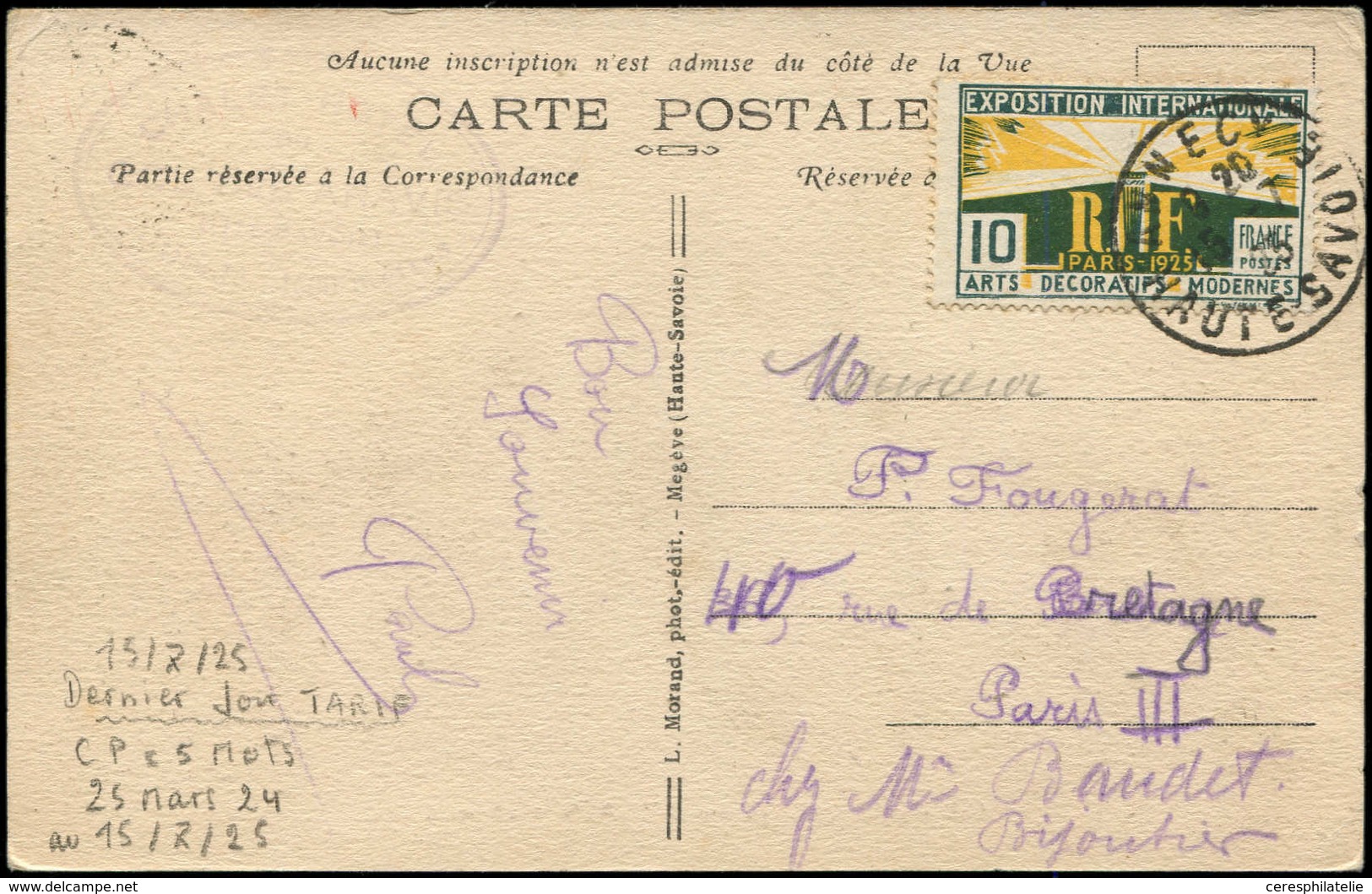 Let LETTRES DU XXe SIECLE - N°210 15/7/25, CP (5 Mots Ordinaires), Dernier Jour Du Tarif, TB - Covers & Documents