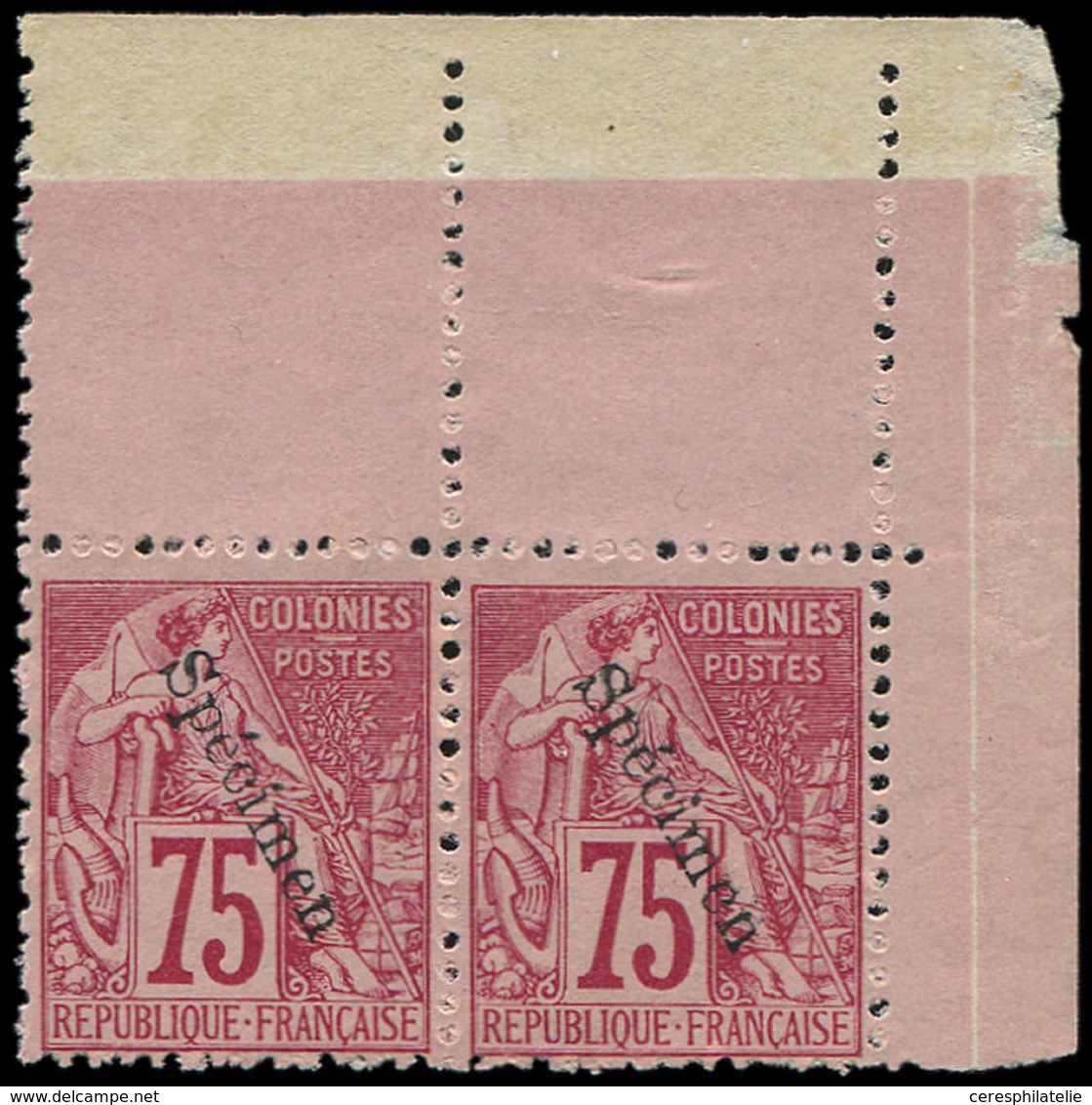 (*) Colonies Générales - 58   75c. Rose, PAIRE Cdf, Surch. SPECIMEN, TB. S - Otros & Sin Clasificación