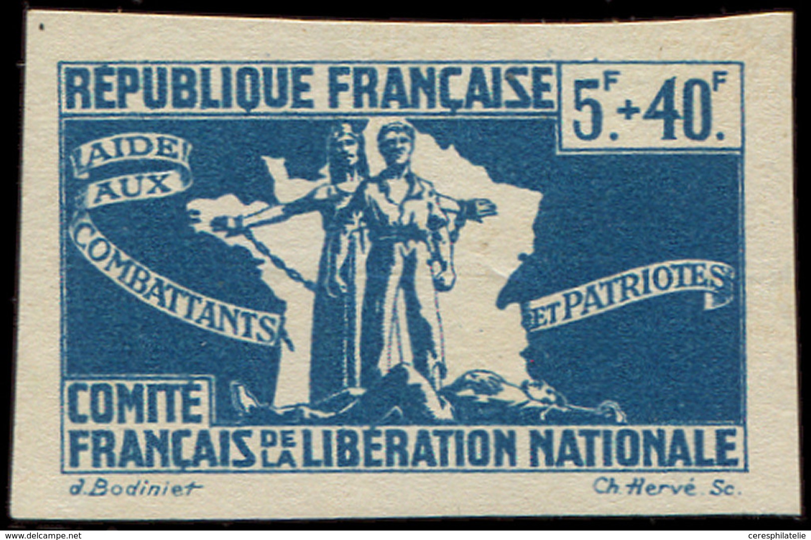 (*) Colonies Générales - 59  5f. + 40f. Bleu Nuit, NON EMIS, NON DENTELE, TB - Otros & Sin Clasificación