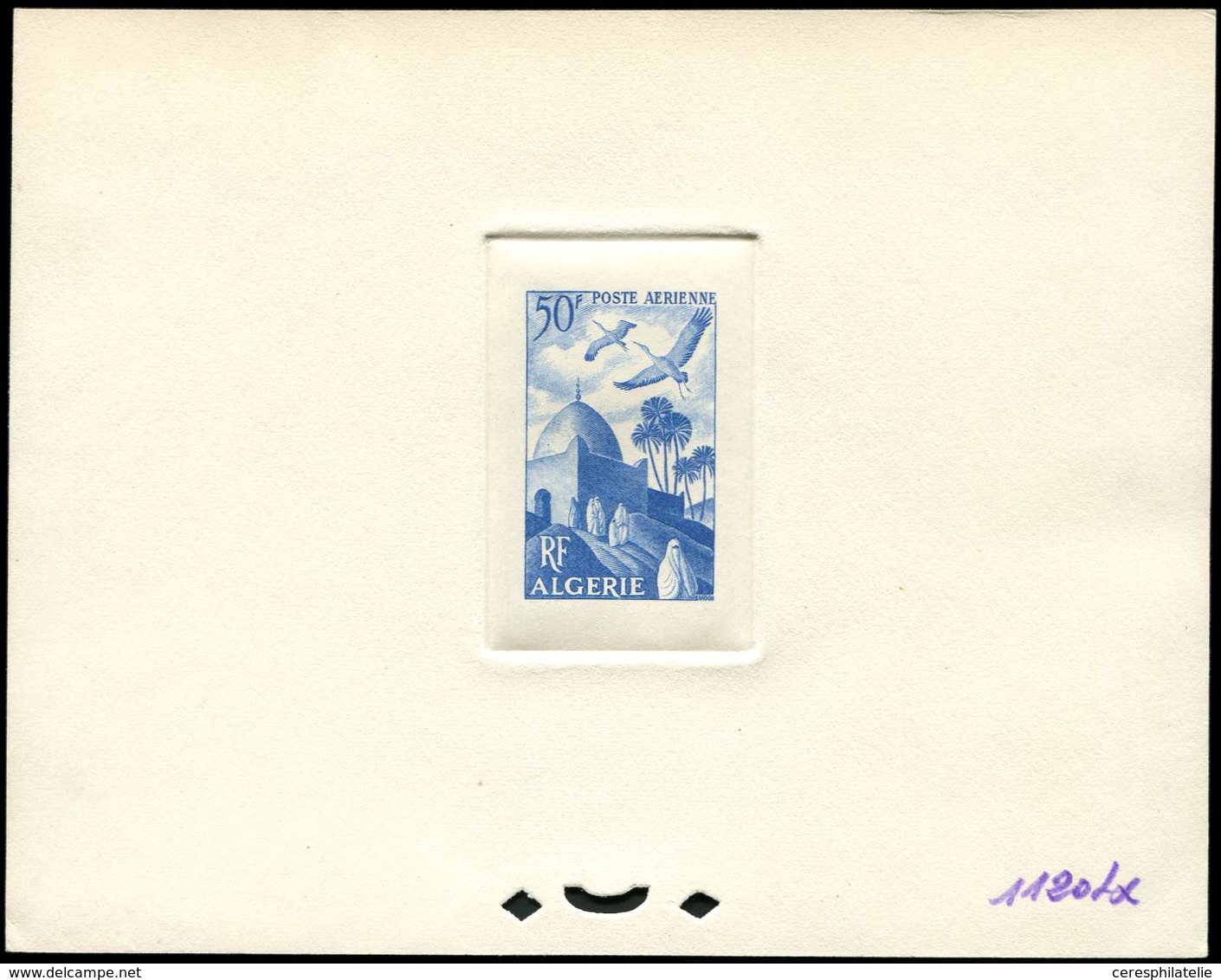 ALGERIE PA 9 : Marabout 50f., épreuve D'atelier En Bleu Azur (couleur 1120), TB - Poste Aérienne