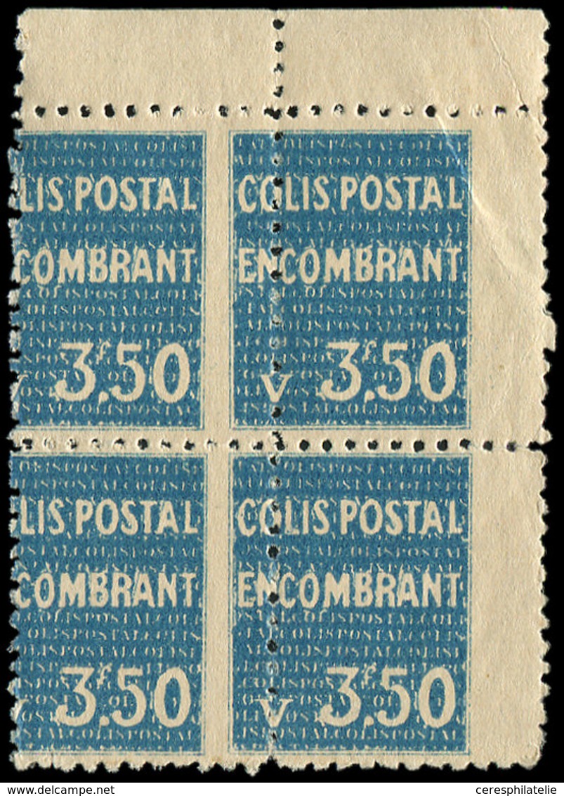 ** ALGERIE Colis Px 40a : 3f50 Bleu, BLOC De 4 Sans Surcharge CONTROLE REPARTITEUR Et Piquage A CHEVAL, TB - Parcel Post