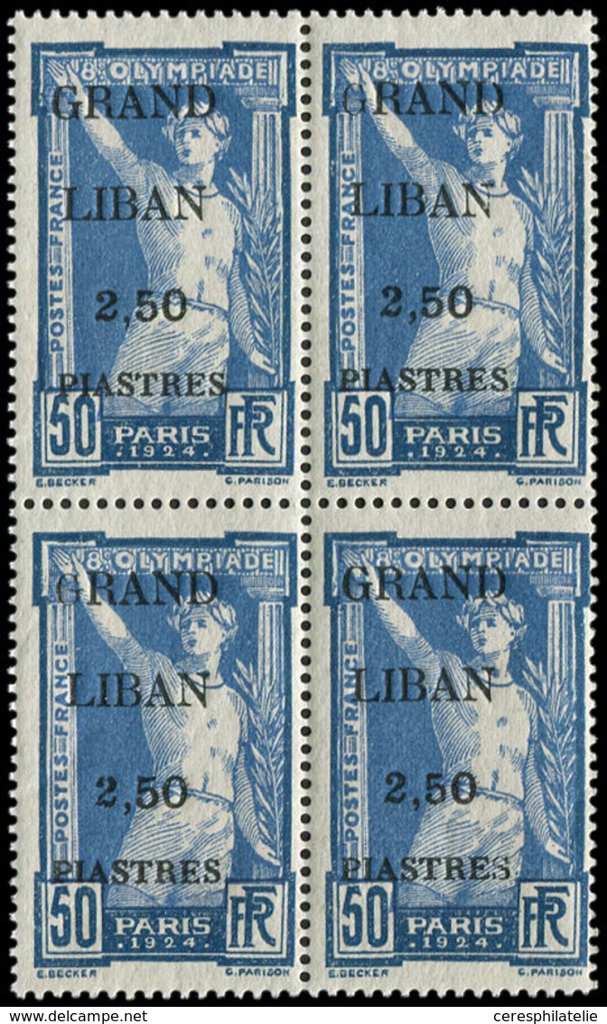 ** GRAND LIBAN 21 : 2,50pi. Sur 50c. Bleu, BLOC De 4, 2 Ex. G Maigre, TB - Autres & Non Classés