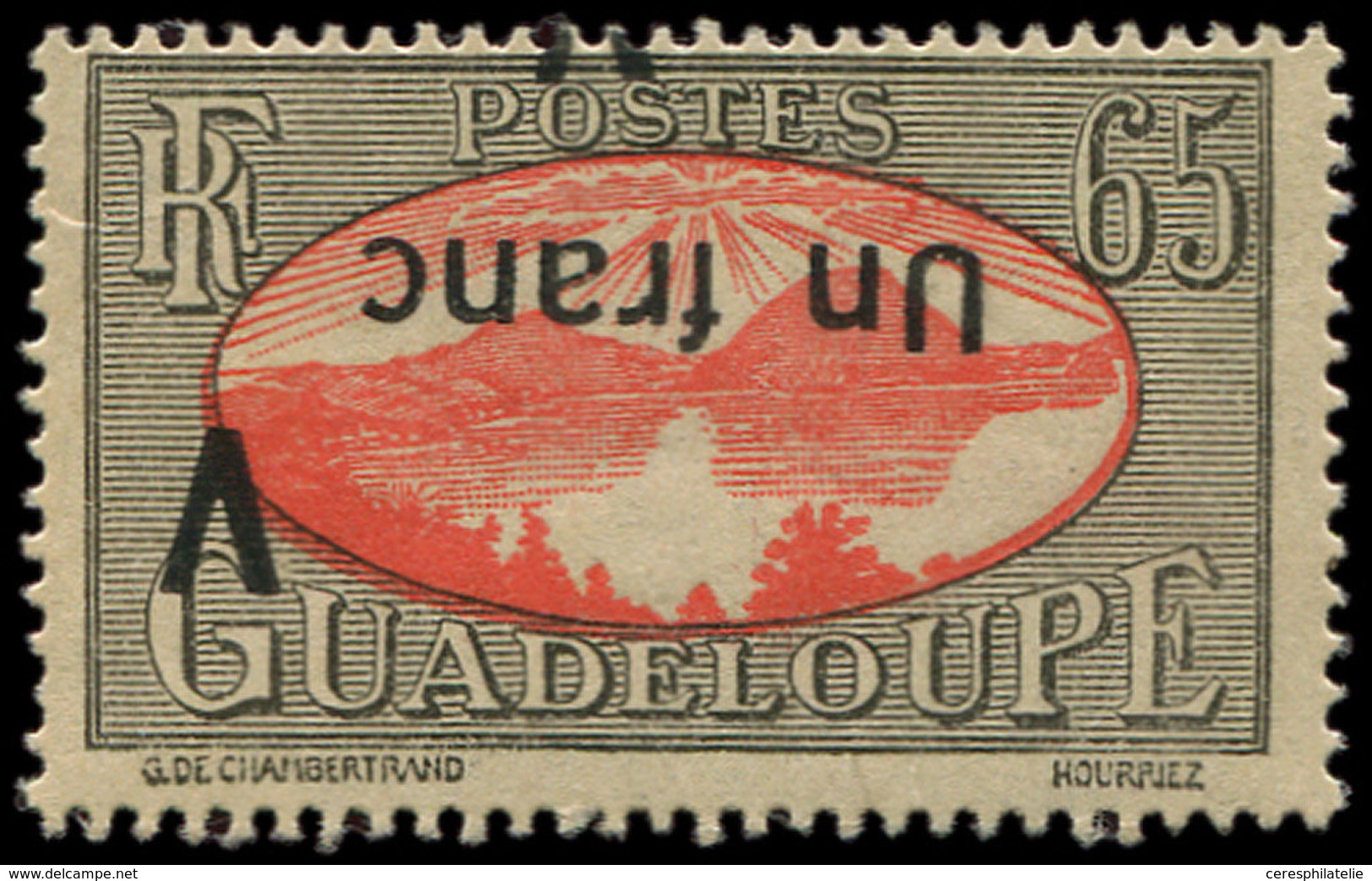 * GUADELOUPE 168b : Un Franc S. 65c. Rouge Et Noir, Surch. RENVERSEE, TB. Br - Sonstige & Ohne Zuordnung