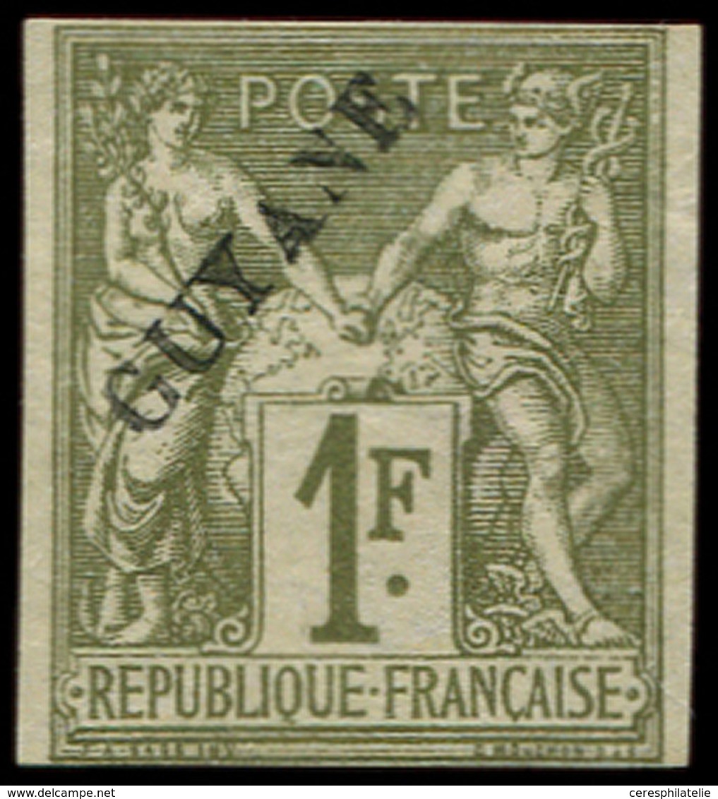 (*) GUYANE 15 : 1f. Olive, Petites Marges, Court Au Filet En Bas, Sans Point Après Guyane, TB. Br Et S - Other & Unclassified