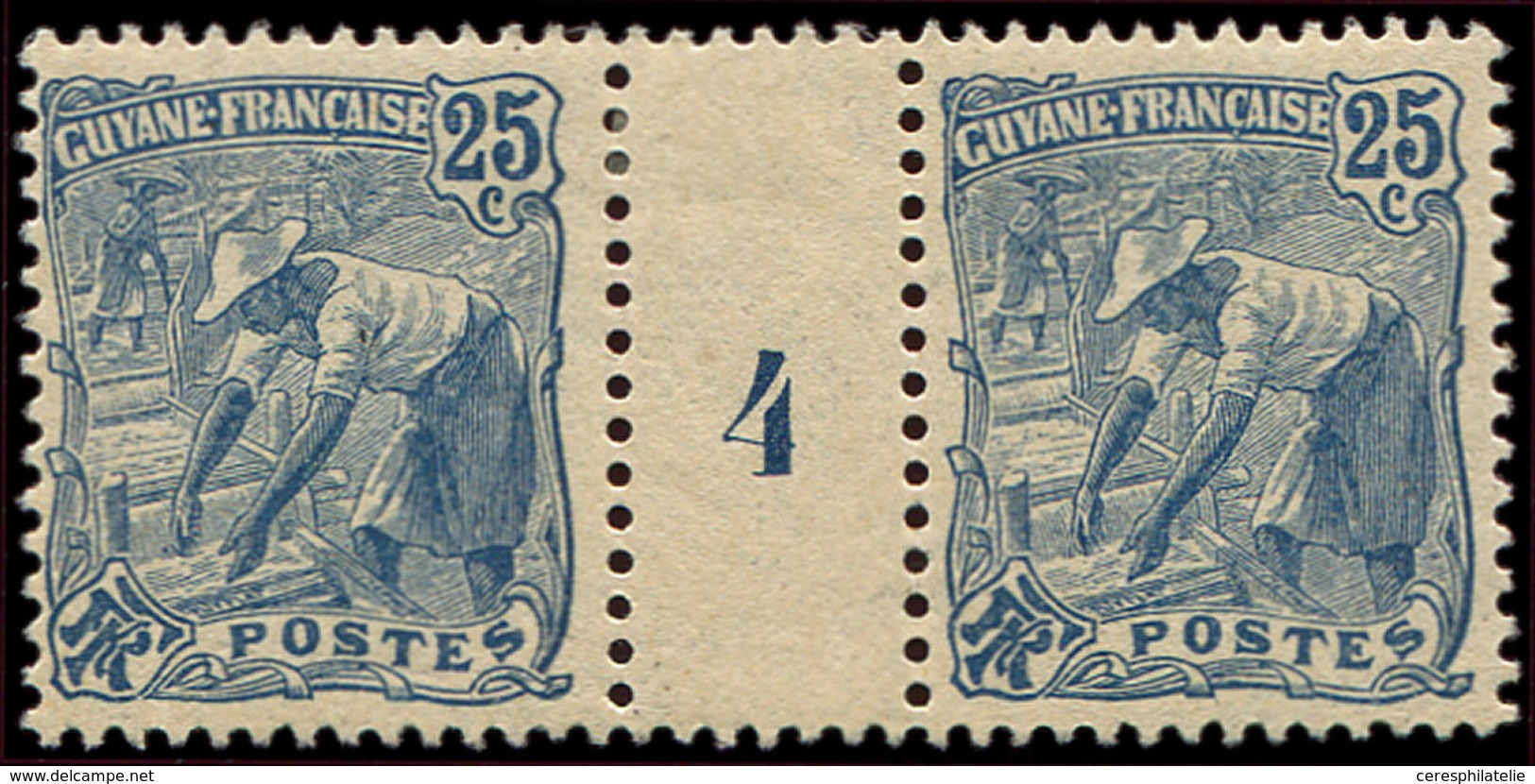 ** GUYANE 56 : 25c. Bleu, PAIRE Mill.4, TB, Cote Maury - Other & Unclassified