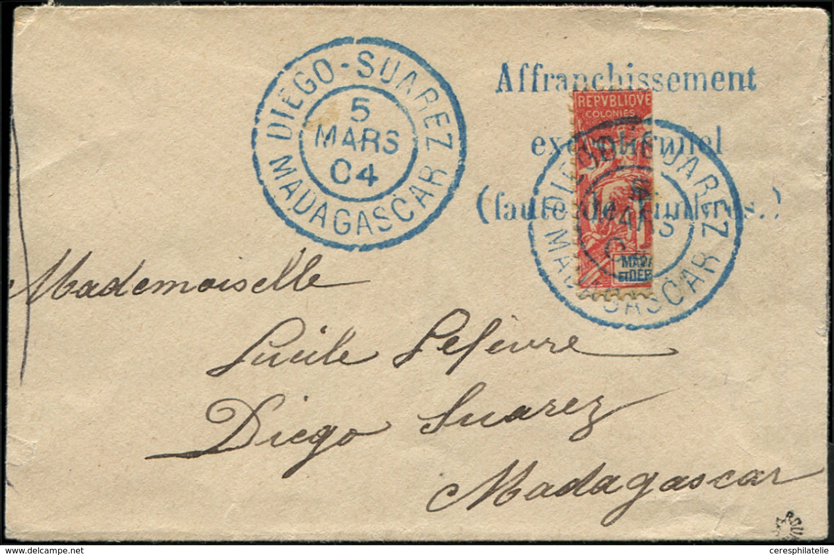Let MADAGASCAR 78B : Moitié De 10c. Rouge Obl. Càd DIEGO-SUAREZ 5/3/04 Sur Env., TB - Other & Unclassified