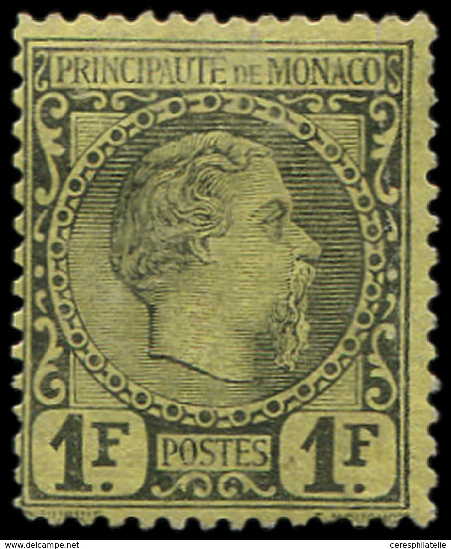 * MONACO 9 : 1f. Noir Sur Jaune, Charles III, Petit Pli En Haut, B - ...-1885 Préphilatélie