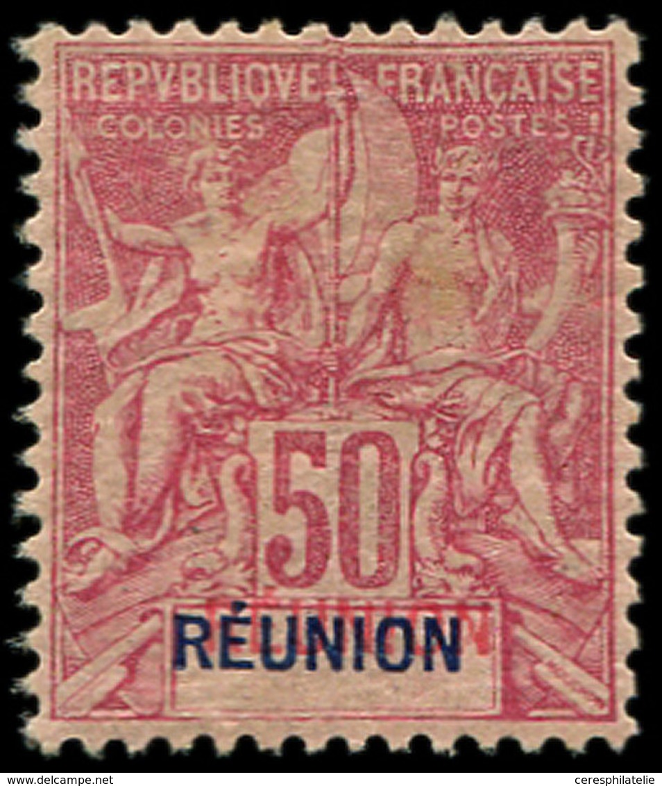 * REUNION 42a : 50c. Rose, DOUBLE REUNION Bleu Et Rouge, TB - Other & Unclassified