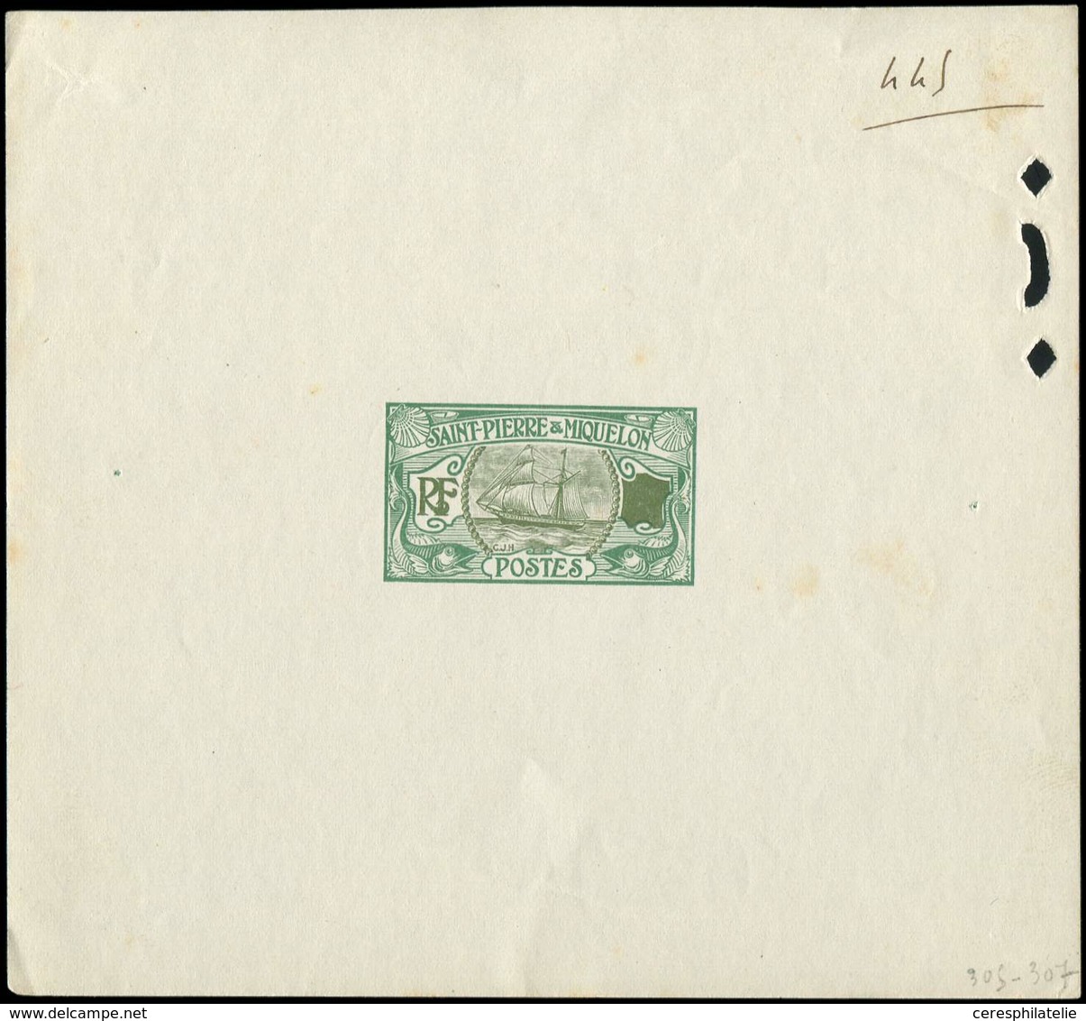 SAINT PIERRE ET MIQUELON Epreuve D'atelier Numérotée 445 Du Type Bateau De Pêche, SANS Faciale, En Vert Et Vert-olive, T - Unused Stamps