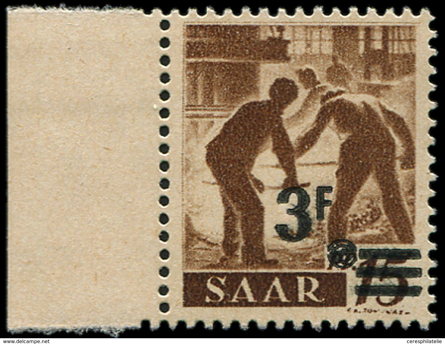 ** SARRE 220A : 3f. S. 15pf. Marron, Papier Jaunâtre, Ch. S. Bdf, TB - Unused Stamps