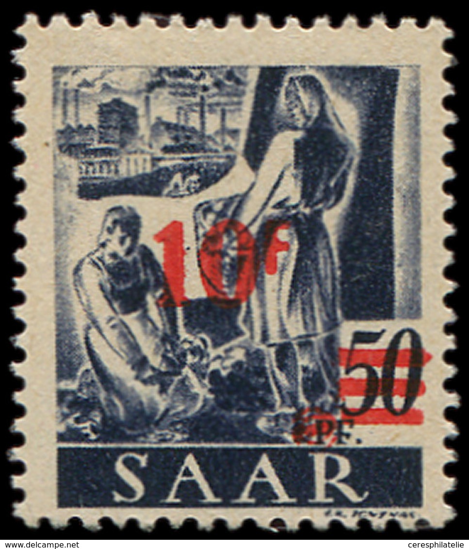 * SARRE 225A : 10f. Sur 50p. Violet-gris, Papier Jaunâtre, TB - Unused Stamps