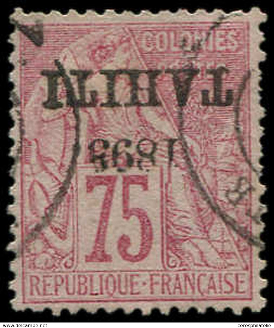 TAHITI 29b : 75c. Rose, Surcharge RENVERSEE, Obl., Défaut De Dentelure - Other & Unclassified