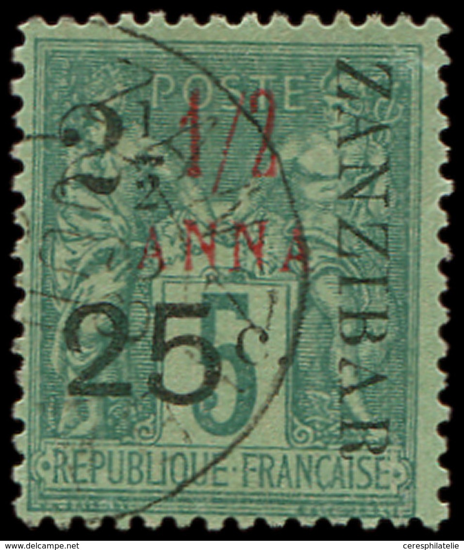 ZANZIBAR 32j : 2 1/2 Et 25c. Sur 1/2a. Sur 5c. Vert T X, Obl., Tirage 96, TB, Cote Maury - Unused Stamps