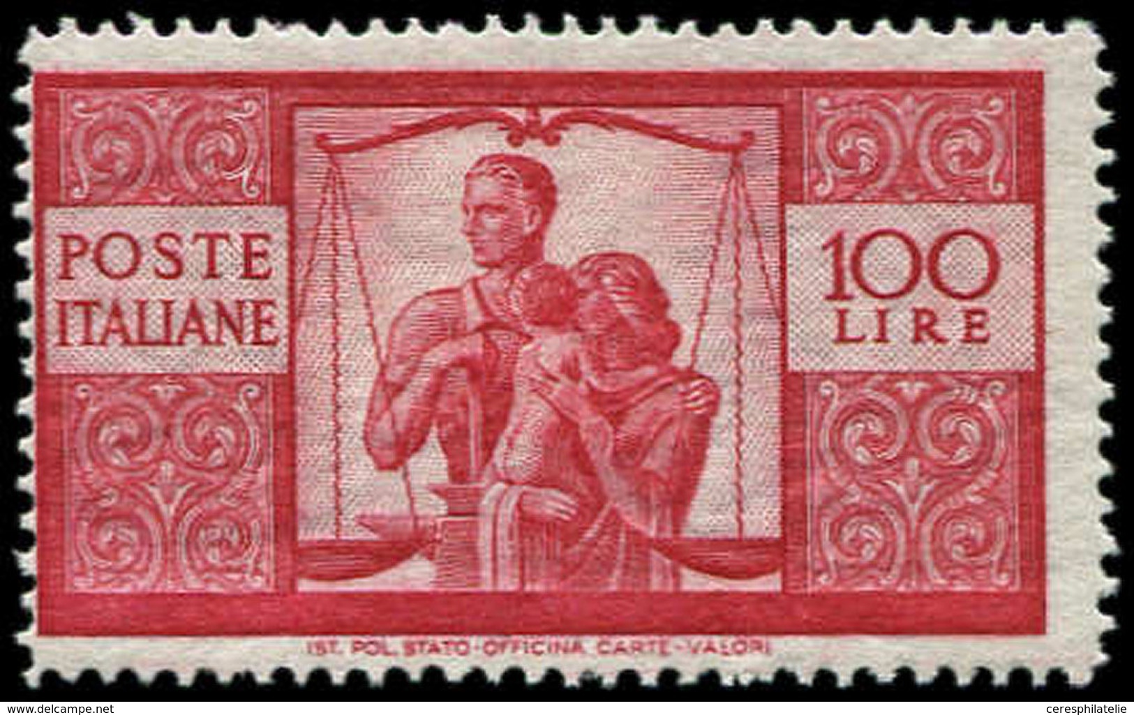 * ITALIE 503 : 100l. Rouge Carminé, TB - Usados