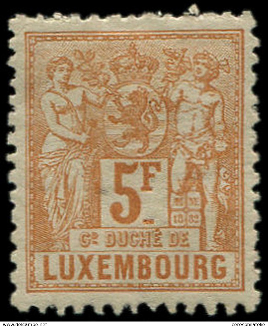 * LUXEMBOURG 58 : 5f. Jaune-brun, TB - 1859-1880 Coat Of Arms