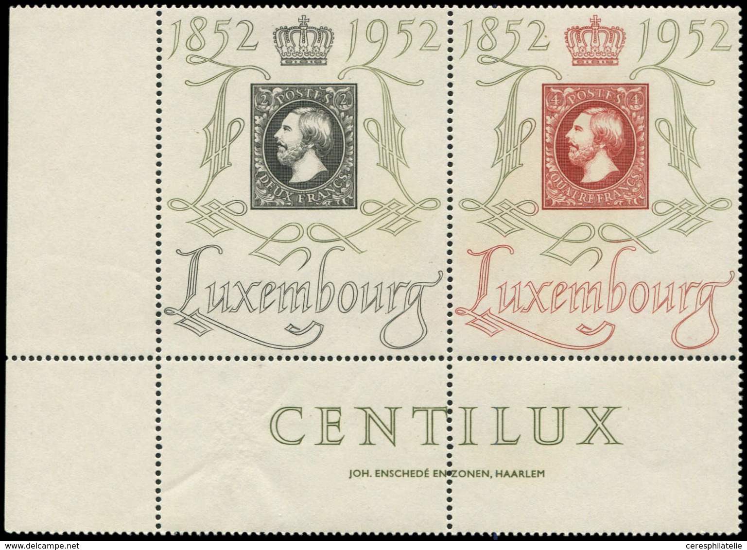 ** LUXEMBOURG 454A : Centenaire Du Timbre, Diptyque Cdf, TB - 1859-1880 Coat Of Arms