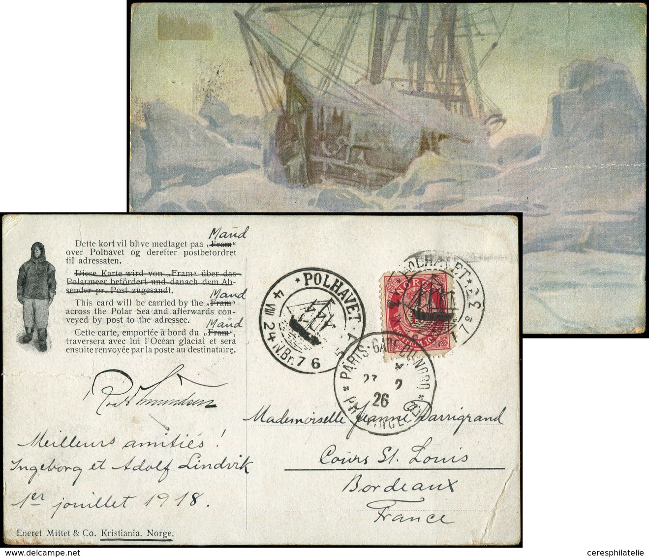 Let NORVEGE 73 : 10ö. Rose Défx Obl. Càd Illustré Bateaux POLHAVET 4/8/24 Sur CP Polaire, B/TB - Used Stamps