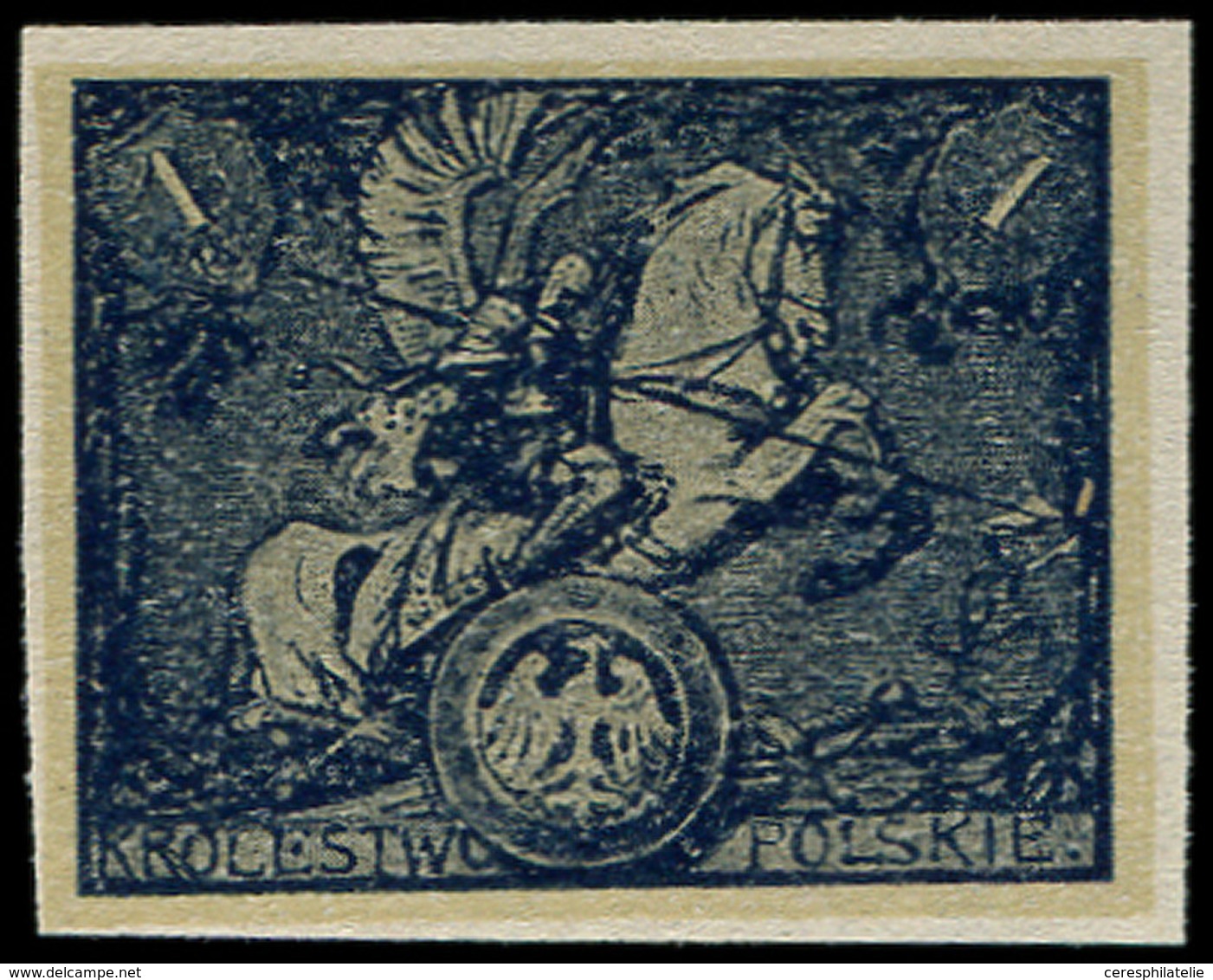 (*) POLOGNE Projet De Timbre "Chevalier Médiéval", Faciale 1, Non Dentelé En Bleu, Légende "Krolestwo Polskie", TB - Other & Unclassified