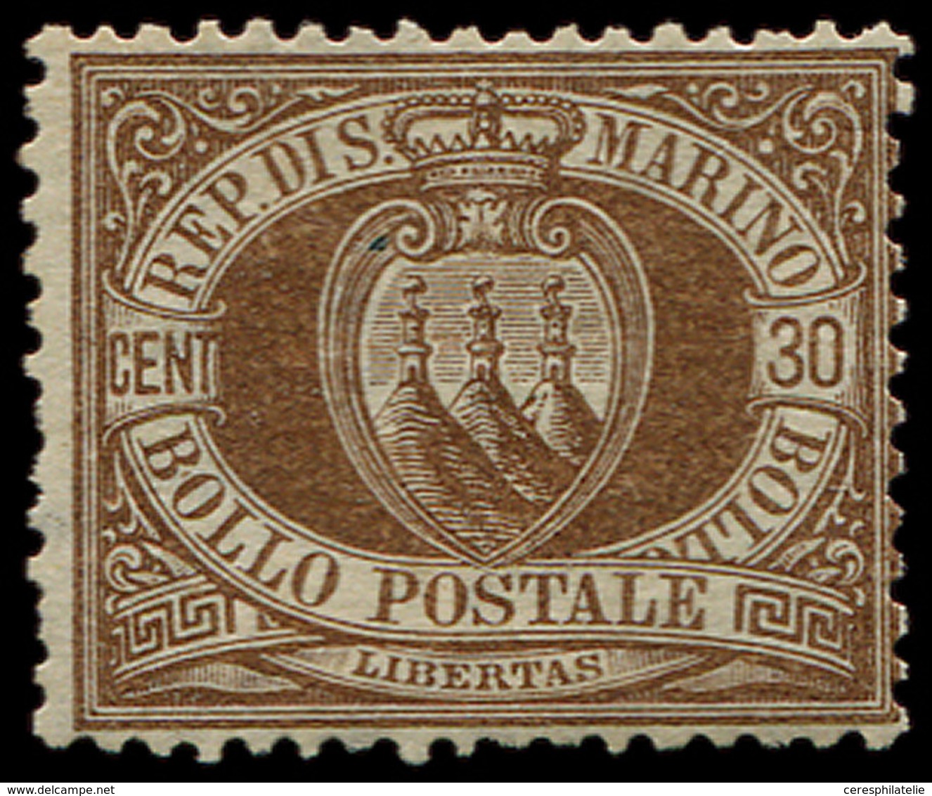 * SAINT MARIN 6 : 30c. Brun, Gomme Partielle, TB - Unused Stamps