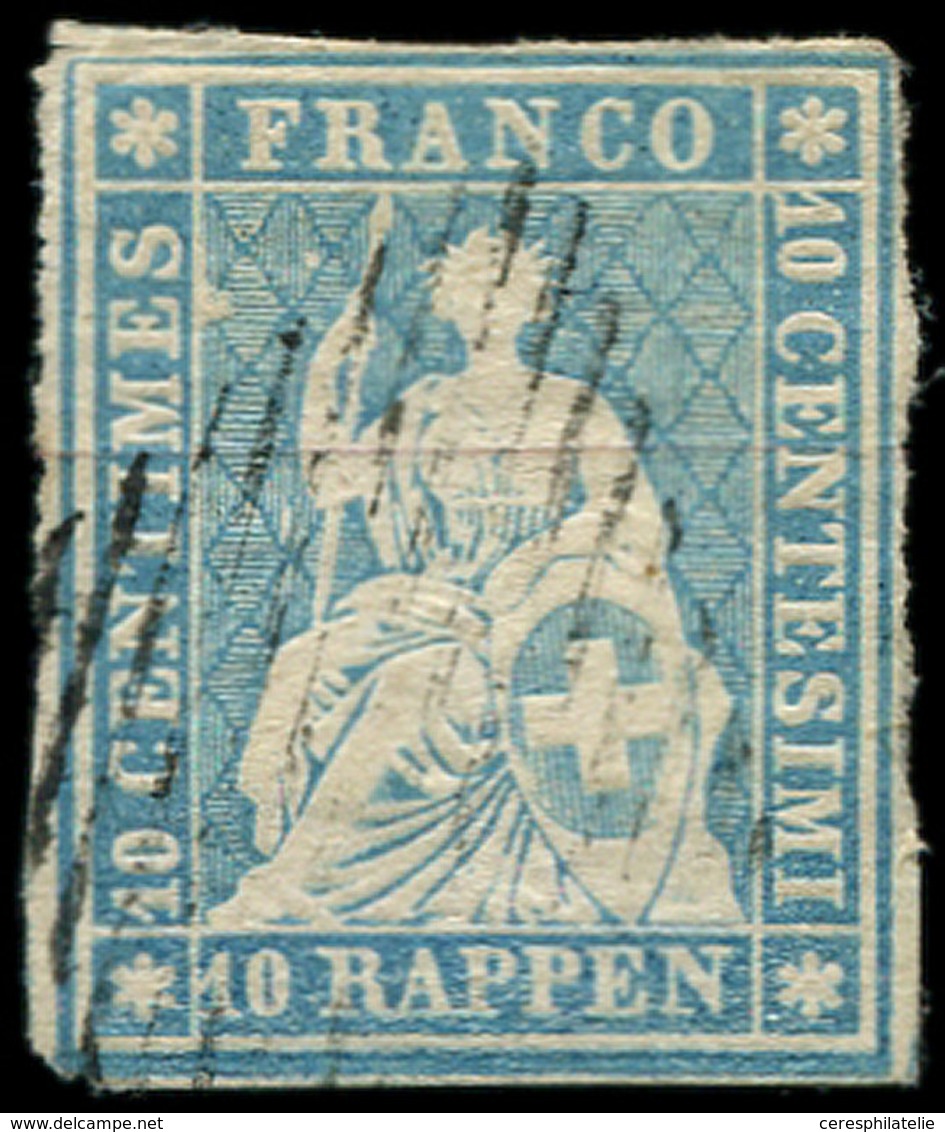 SUISSE 27a : 10r. Bleu, Obl., Fil De Soie Rouge, TB - 1843-1852 Timbres Cantonaux Et  Fédéraux