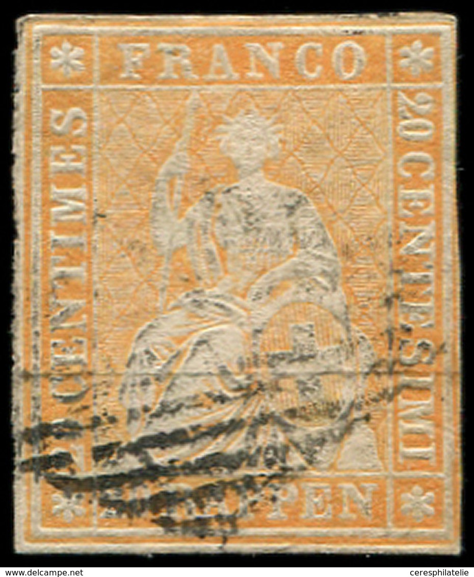 SUISSE 29 : 20r. Orange, Obl., Fil De Soie Vert, TB - 1843-1852 Timbres Cantonaux Et  Fédéraux