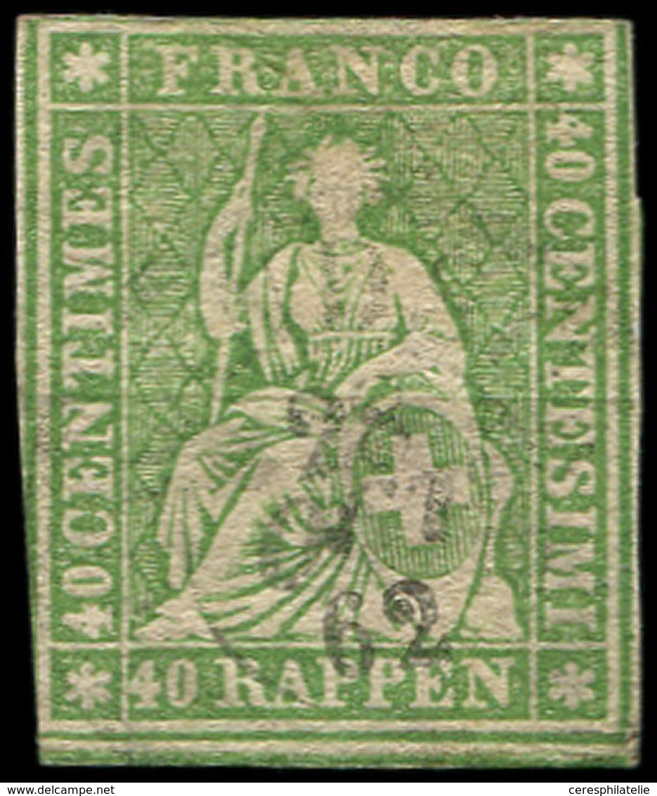 SUISSE 30 : 40r. Vert, Obl., TB - 1843-1852 Federal & Cantonal Stamps