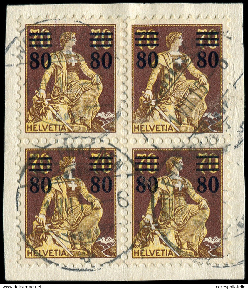 SUISSE 148 : 80c. Sur 70c., BLOC De 4 Obl. Càd 1/7/16 S. Fragt, TB - 1843-1852 Federal & Cantonal Stamps
