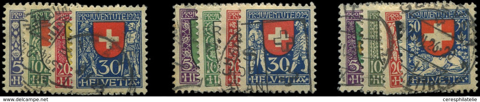 SUISSE 214/17, 218/21 Et 222/25 : Armoiries, Les 3 Séries Obl., TB - 1843-1852 Correos Federales Y Cantonales