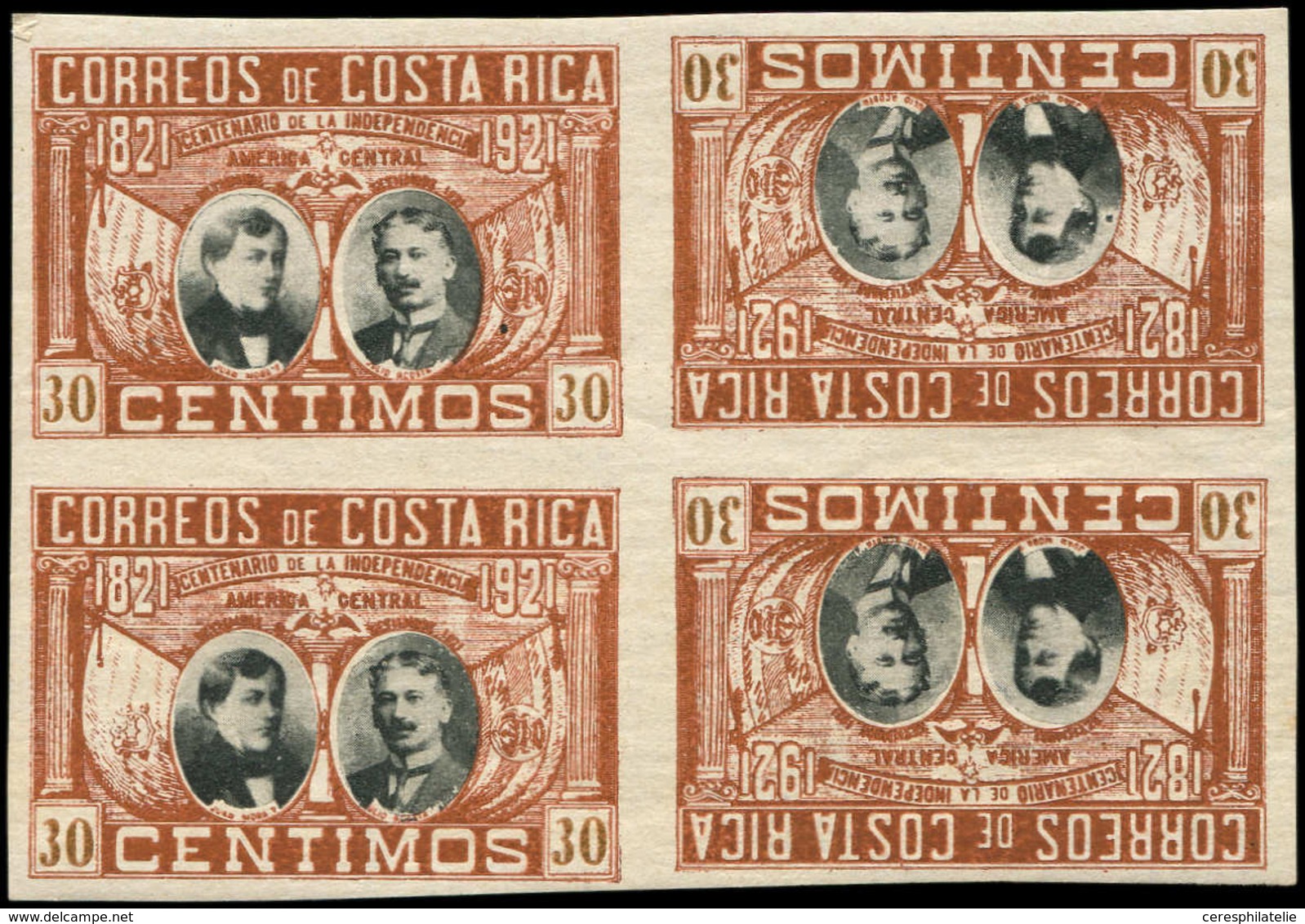 ** COSTA RICA 100a : 30c. Marron, 2 PAIRES TETE BECHE Se Tenant, TB - Costa Rica