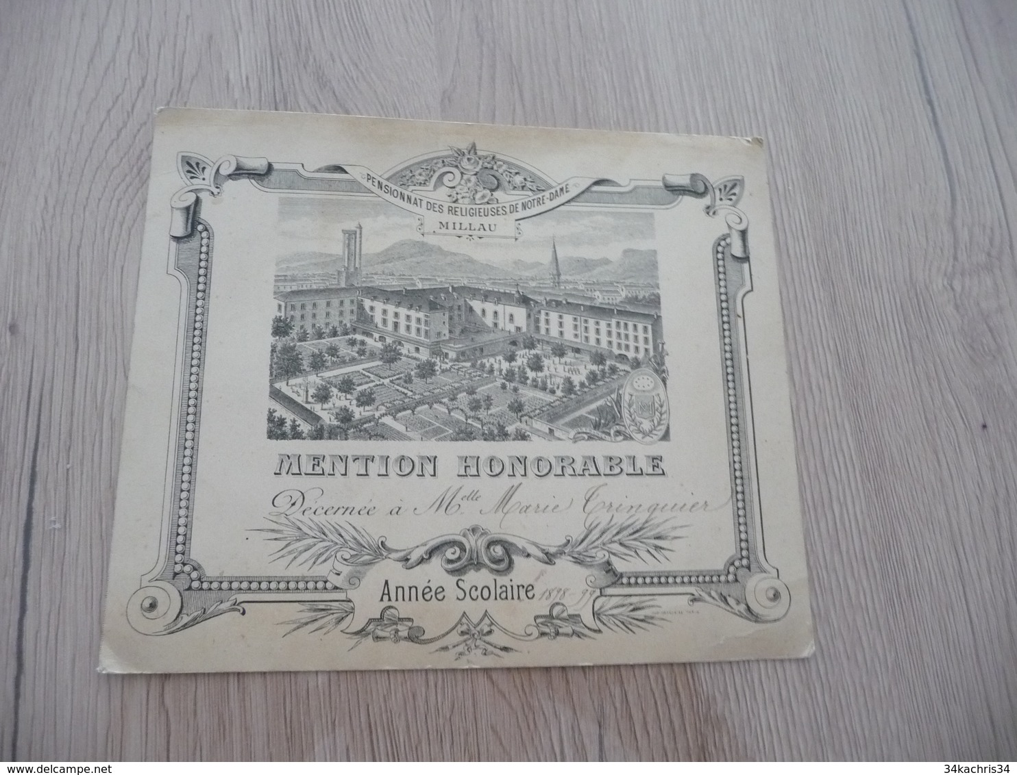 Millau Pensionnat Des Religieuses De Notre Dame Diplôme Illustré 1898/1899 - Diplômes & Bulletins Scolaires