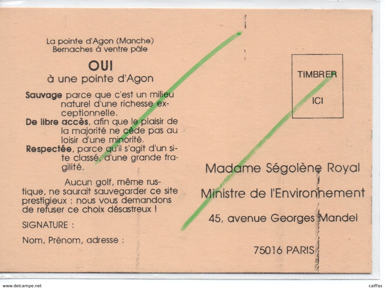 AGON COUTAINVILLE NON AU PROJET DE GOLF A LA POINTE D'AGON  (carte Pétition) Rare - Autres & Non Classés