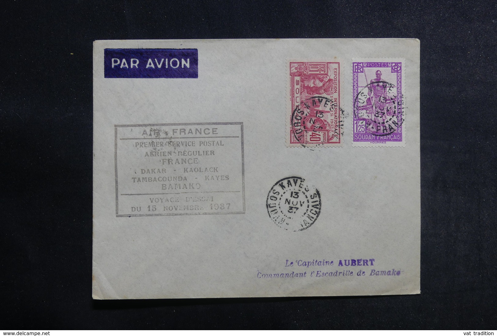 SOUDAN - Enveloppe 1er Vol Kayes / Bamako En 1937 , Affranchissement Plaisant - L 41179 - Covers & Documents