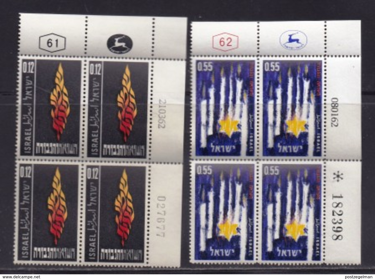 ISRAEL, 1962, Cylinder Blocks Without Tabs Of Mint Stamps, Victums Of Holocaust, SG227-228,X1027 - Blokken & Velletjes