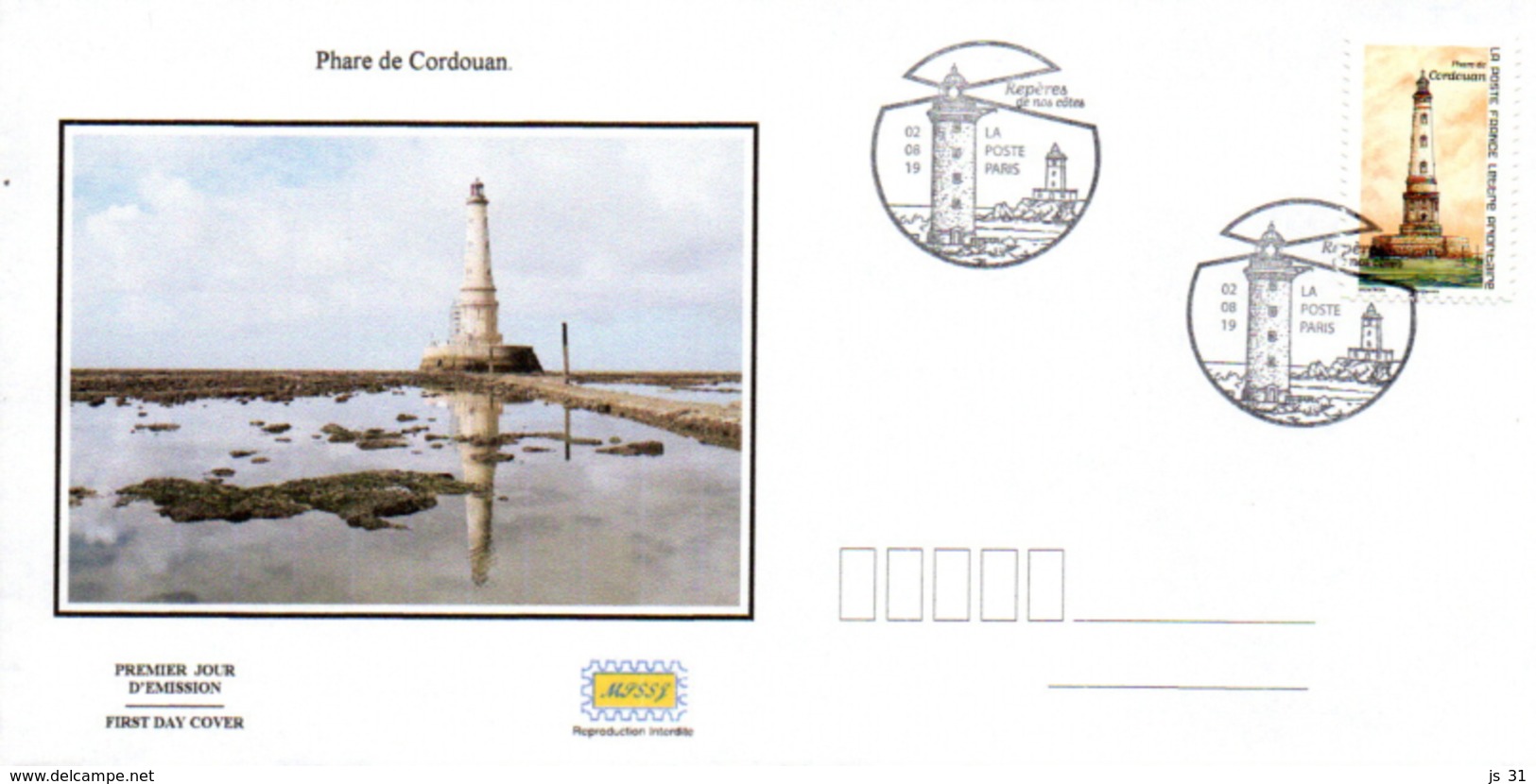 France  2019 FDC : Les Phares : Phare De Cordouan. Obliteration Du 1er Jour 02/08/2019 Paris. - 2010-2019