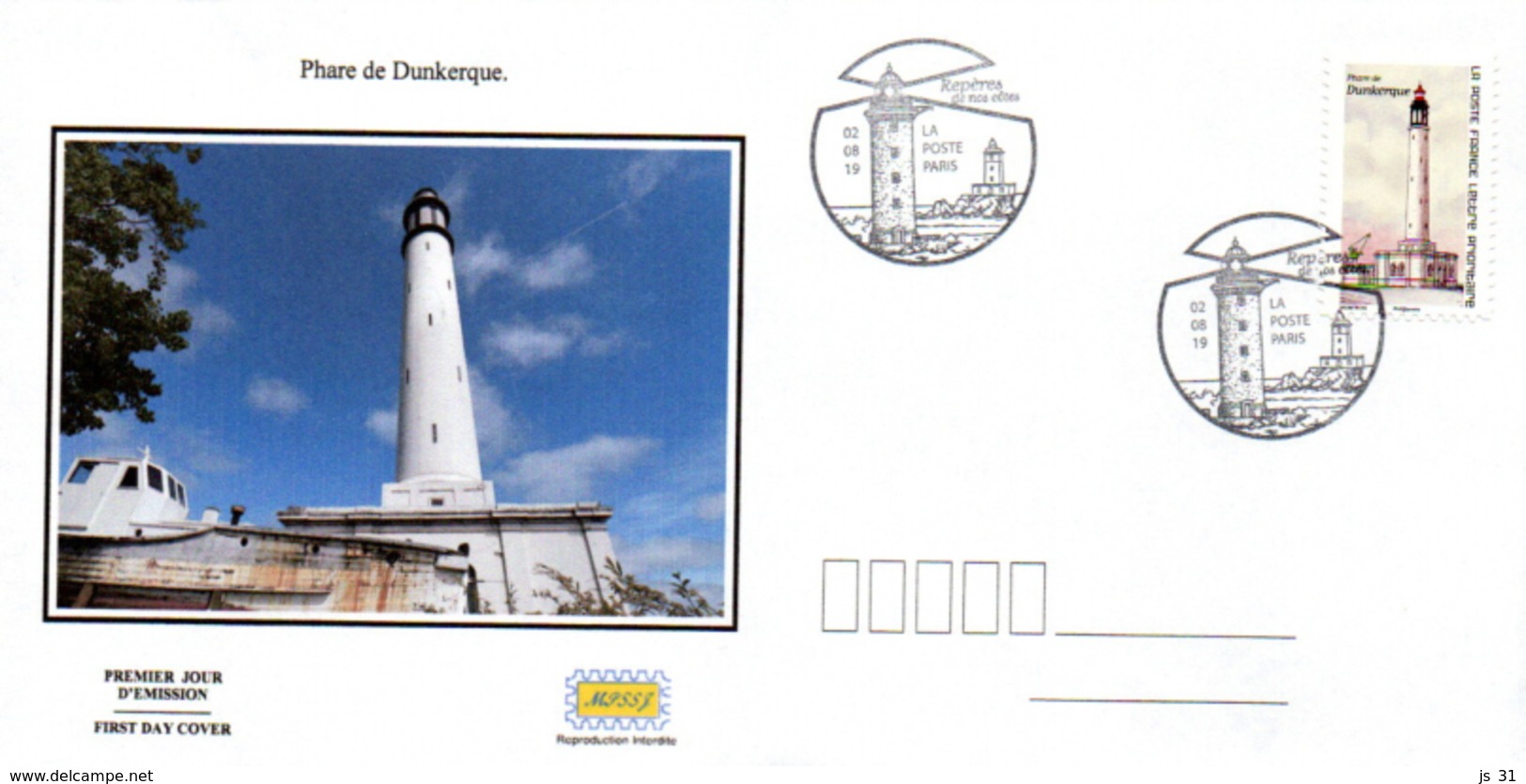 France  2019 FDC : Les Phares : Phare De Dunkerque. Obliteration Du 1er Jour 02/08/2019 Paris. - 2010-2019